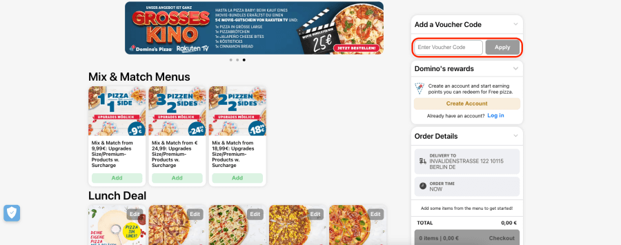 Feld für Dominos rabattcode